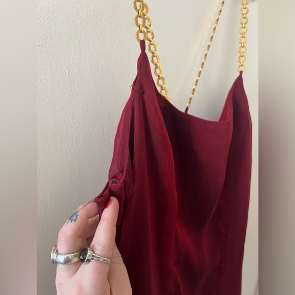 Vintage “JS Collections” Burgundy Red Chiffon Dress w/ Gold Chain Straps Size 8 - Picture 8 of 9